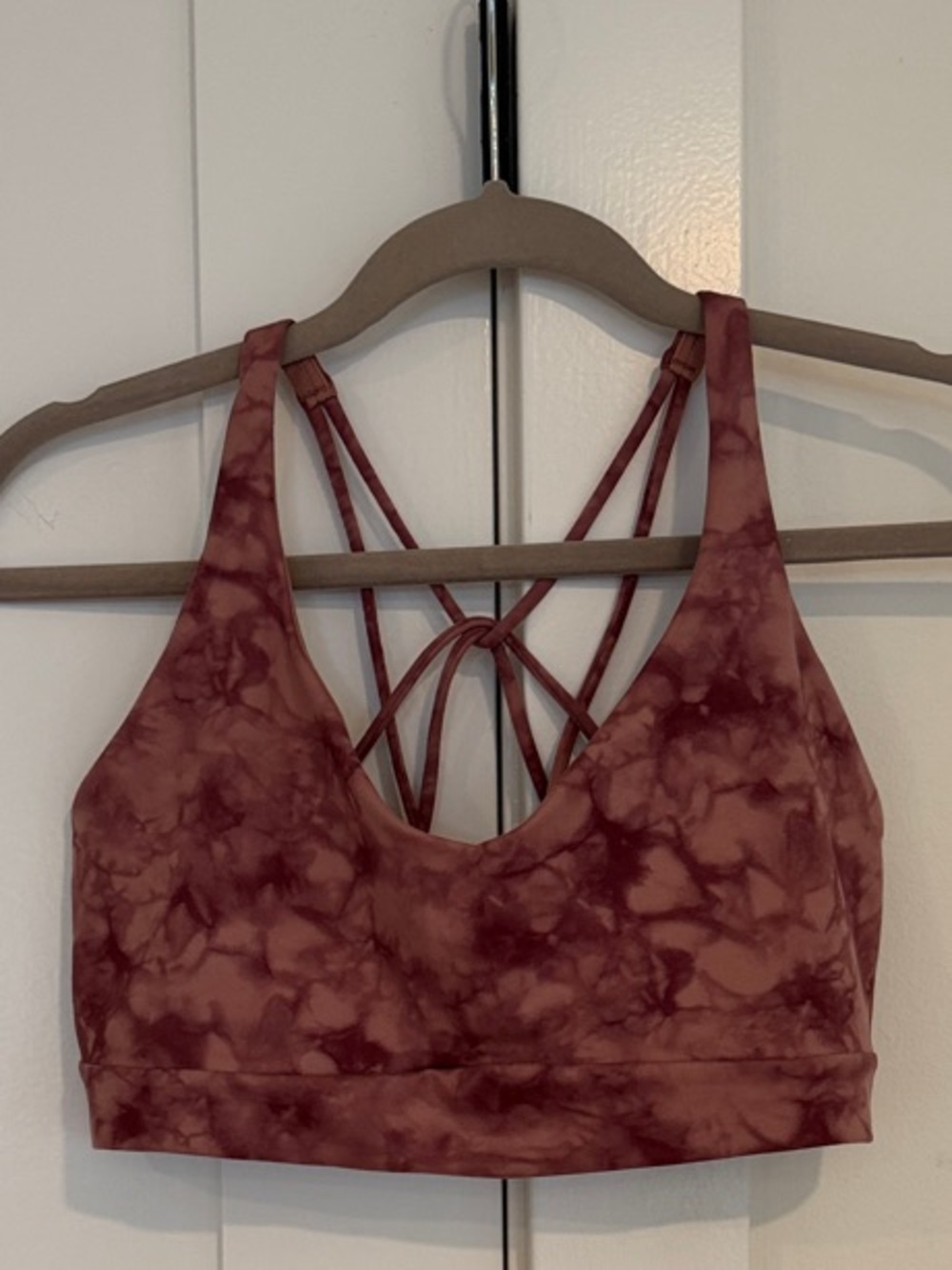Athleta Solace Bra Printed in Pink Mauve Marble Swirl | Size Medium